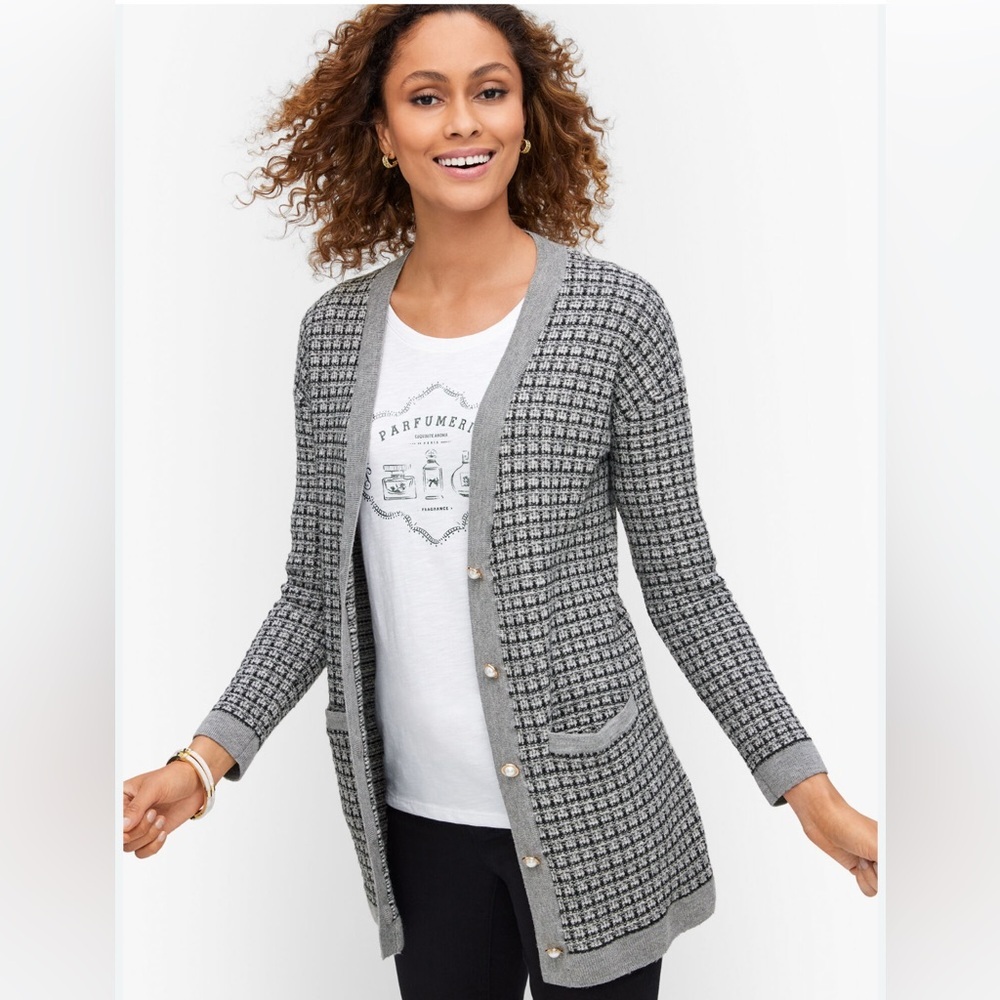 TALBOT’S MINI PLAID MERINO WOOL CARDIGAN SIZE SMALL